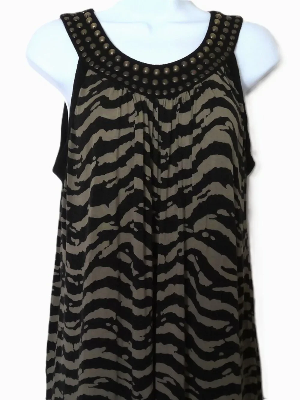 Michael Kors Sleeveless Top Zebra Animal Print Metallic Embellished Scoop XS/XP